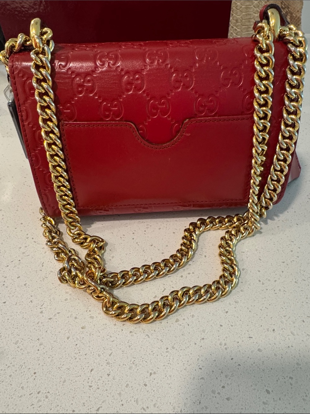 Gucci Red Embossed Leather Crossbody with Gold Hardware - Picture 4 of 4